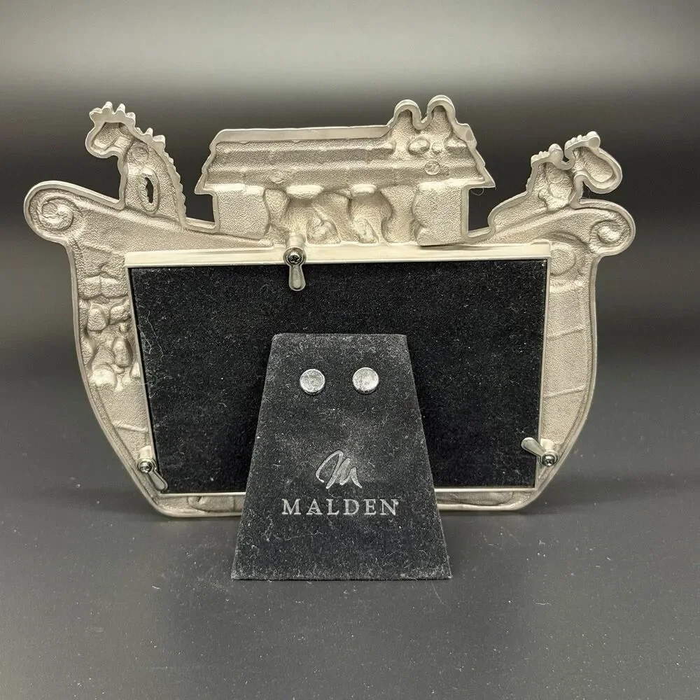 Pewter Baby Photo Frame ~ Noah's Ark Two By Two Malden Int. Holds 3.5 x 5 Photo